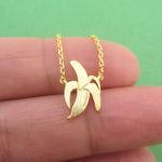 Peeled Banana Shaped Food Themed Pendant Necklace in Gold