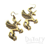 Pegasus Unicorn Horse Shaped Charm Dangle Earrings in Brass | Animal Jewelry | DOTOLY