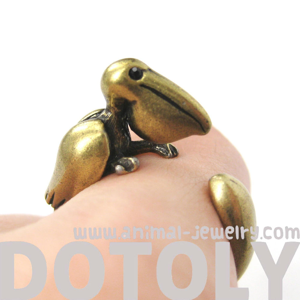 Pelican Bird Shaped Animal Wrap Around Ring in Brass | Sizes 4 to 9 Available | DOTOLY