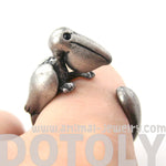 Pelican Bird Shaped Animal Wrap Around Ring in Silver | Sizes 4 to 9 Available | DOTOLY