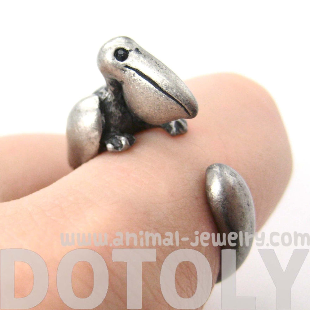 Pelican Bird Shaped Animal Wrap Around Ring in Silver | Sizes 4 to 9 Available | DOTOLY
