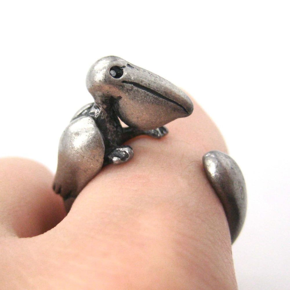 Pelican Bird Shaped Animal Wrap Around Ring in Silver | Sizes 4 to 9 Available | DOTOLY