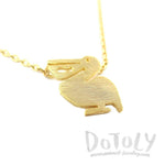 Pelican with Fish Cut Out Silhouette Shaped Charm Necklace in Gold