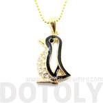 Penguin Outline Shaped Animal Pendant Necklace in Gold with Rhinestones | DOTOLY