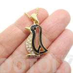 Penguin Outline Shaped Animal Pendant Necklace in Gold with Rhinestones | DOTOLY