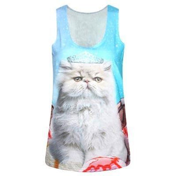 Persian Kitty Cat Princess Crown All Over Graphic Print Tank Top for Women | DOTOLY