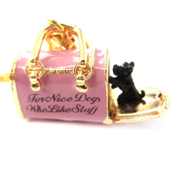 Pet Dog Carrier Shaped Locket Pendant Necklace in Pink | Limited Edition Jewelry | DOTOLY