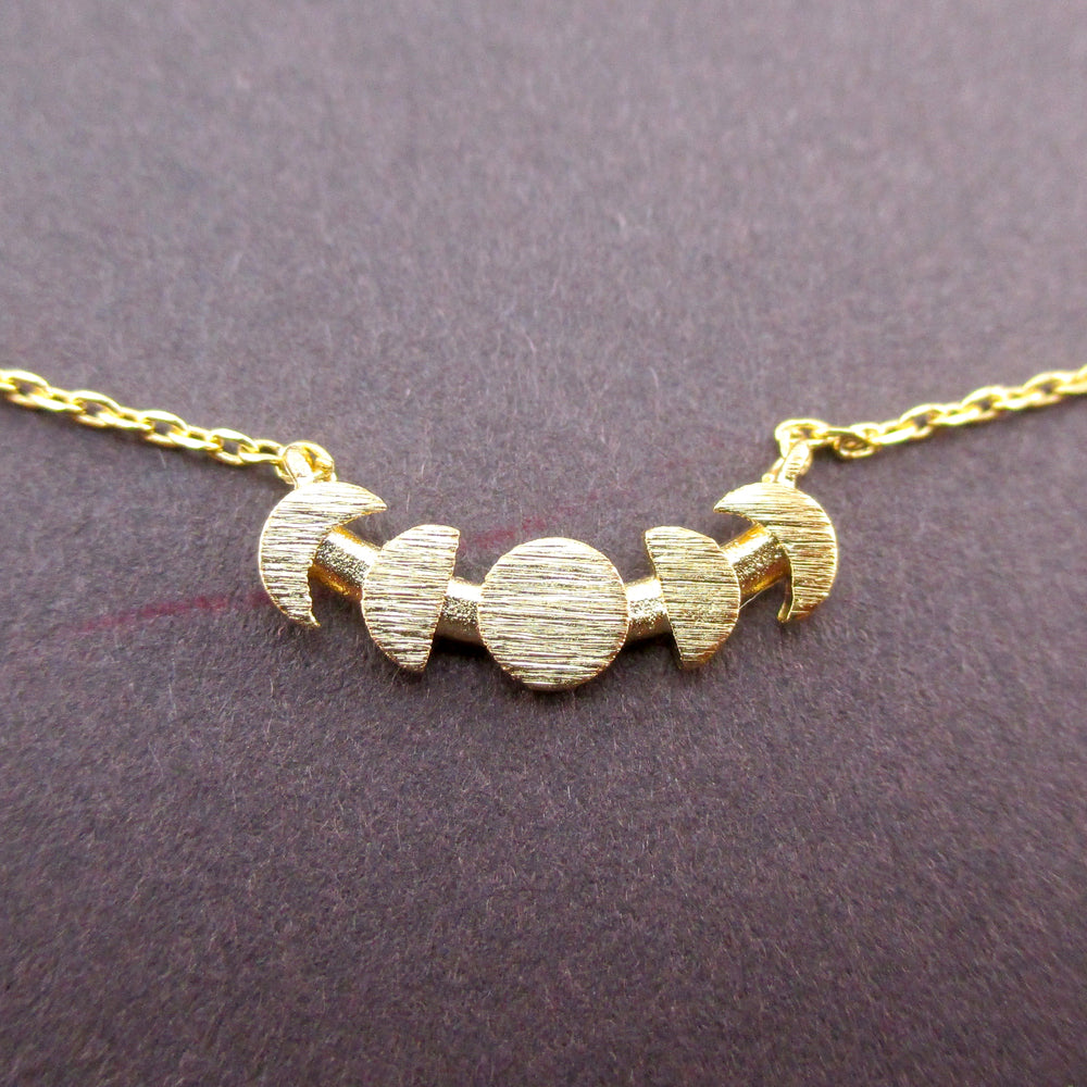 Phases of the Moon Lunar Phase Shaped Space Themed Pendant Necklace in Gold