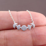 Phases of the Moon Lunar Phase Shaped Space Themed Pendant Necklace in Silver