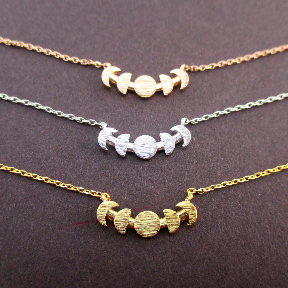 Phases of the Moon Lunar Phase Shaped Space Themed Pendant Necklace. Space Themed Jewelry Gifts
