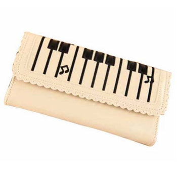 Piano Keyboard Musical Notes Shaped Bi Fold Clutch Long Wallet for Women in Cream | DOTOLY