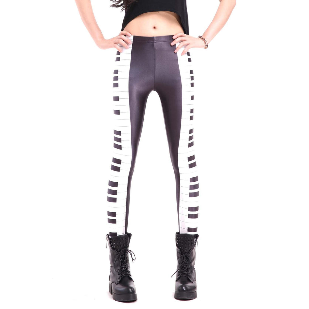 Piano Musical Keys Seams Digital Print Legging Pants for Women in Black and White | DOTOLY