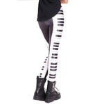 Piano Musical Keys Seams Digital Print Legging Pants for Women in Black and White | DOTOLY
