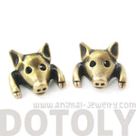 Piglet Pig Realistic Animal Stud Earrings in Brass | Animal Jewelry | DOTOLY