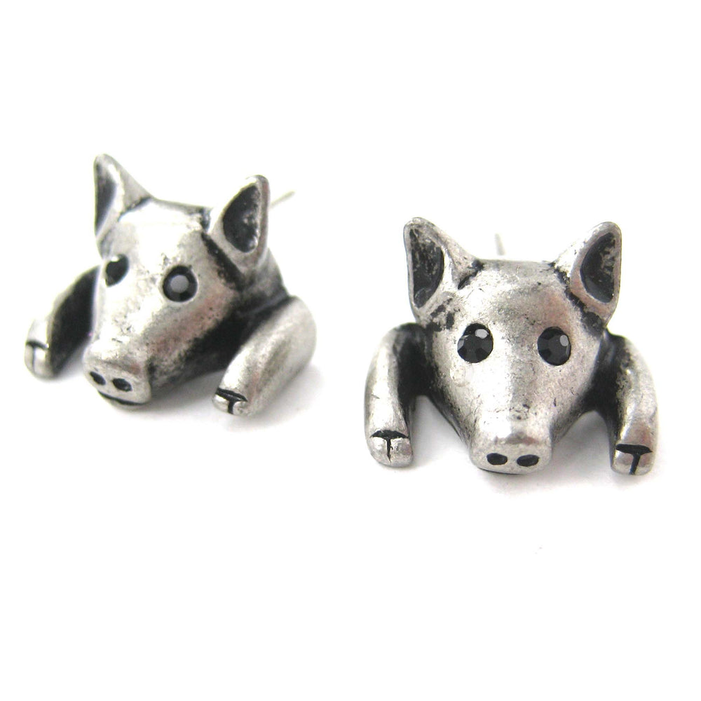 Piglet Pig Realistic Animal Stud Earrings in Silver | Animal Jewelry | DOTOLY