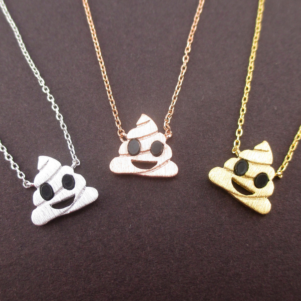 Pile of Poo Poop Emoji Pendant Necklace in Silver Gold or Rose Gold