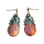 Pineapple Shaped Tropical Fruity Drop Dangle Enamel Stud Earrings | DOTOLY