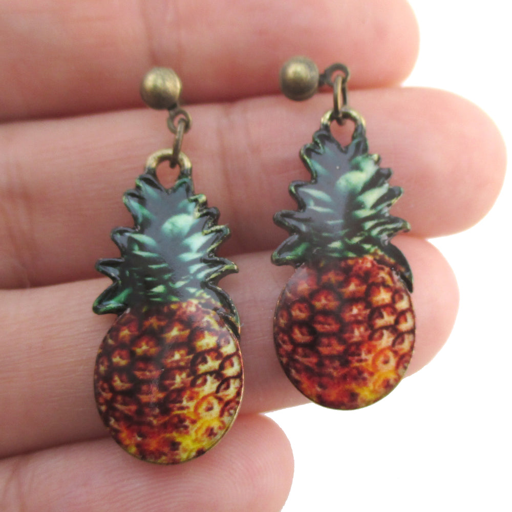Realistic Pineapple Shaped Tropical Fruity Drop Dangle Stud Earrings | DOTOLY