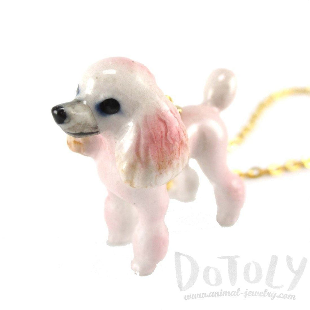 Pink French Poodle Puppy Dog Porcelain Hand Painted Ceramic Animal Pendant Necklace | Handmade | DOTOLY