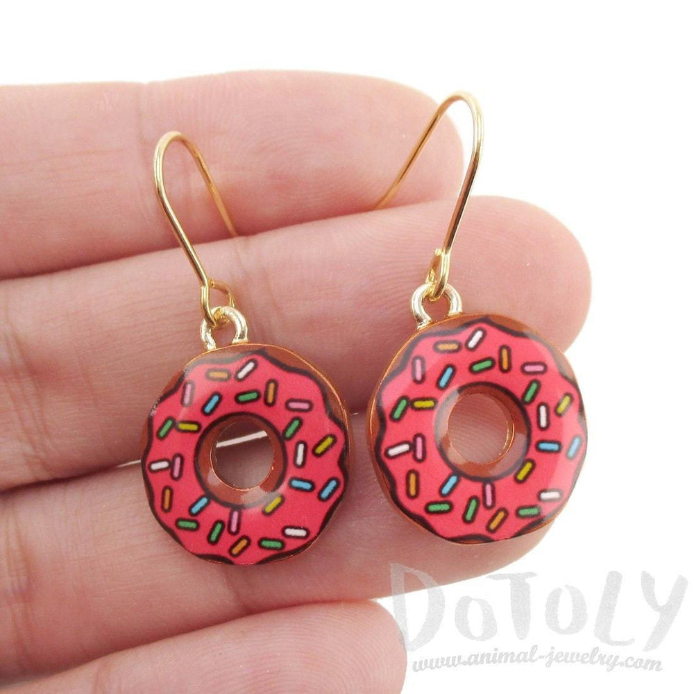 Pink Handmade Donut Shaped Dangle Earrings | Food Themed Jewelry | DOTOLY