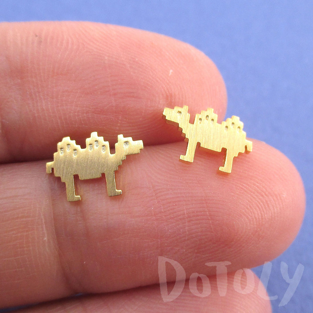 Pixel Camel Shaped Allergy Free Stud Earrings in Gold | DOTOLY