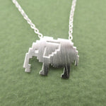 Pixel Elephant Silhouette Shaped Pendant Necklace in Silver