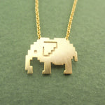 Pixel Elephant Silhouette Shaped Pendant Necklace Gold
