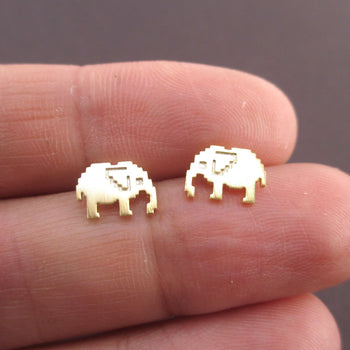 Pixel Elephants Shaped Allergy Free Stud Earrings in Gold | DOTOLY