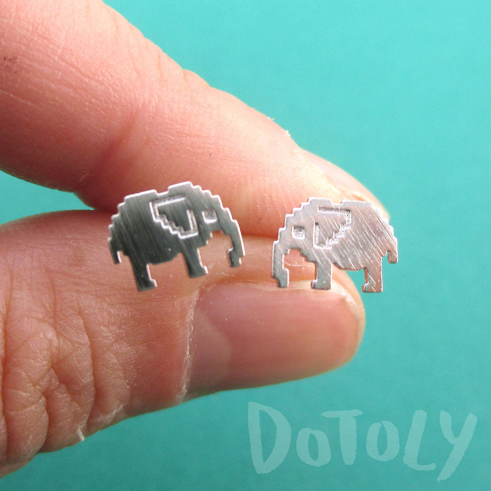 Pixel Elephants Shaped Allergy Free Stud Earrings in Silver | DOTOLY
