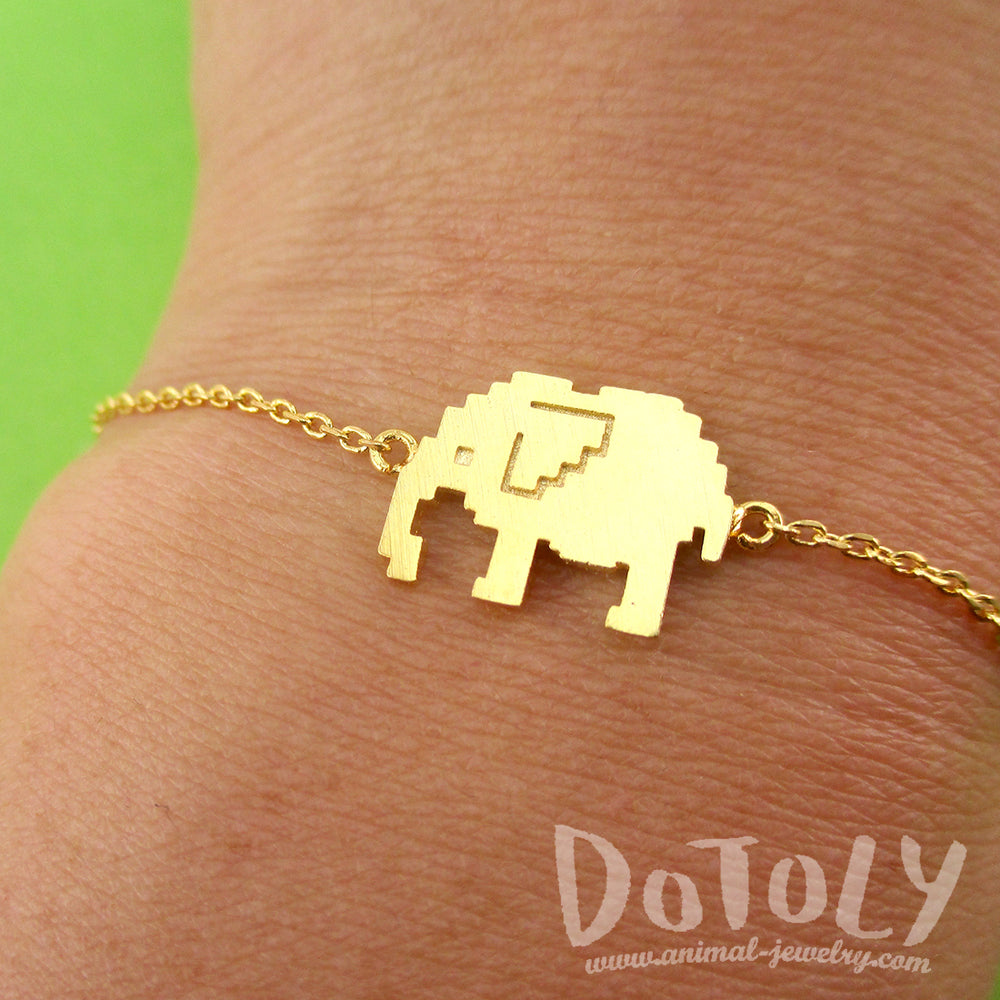 Pixel Elephants Shaped Charm Bracelet in Gold for Animal Lovers | DOTOLY