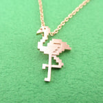 Pixel Flamingo Bird Shaped Animal Lover Pendant Necklace in Rose Gold