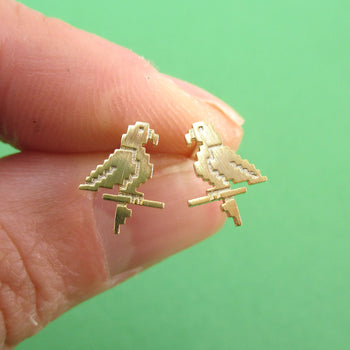 Pixel Parrot Bird Shaped Allergy Free Stud Earrings in Gold | DOTOLY