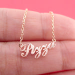 Pizza Calligraphy Shaped Food Themed Pendant Necklace for Foodies in Rose Gold