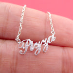 Pizza Calligraphy Shaped Food Themed Pendant Necklace for Foodies in Silver
