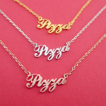 Pizza Calligraphy Shaped Food Themed Pendant Necklace for Foodies