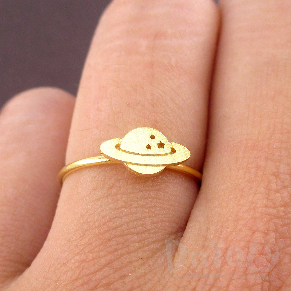Planet Saturn Shaped Galaxy Universe Space Themed Adjustable Ring in Gold