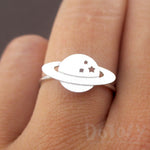 Planet Saturn Shaped Galaxy Universe Space Themed Adjustable Ring in Silver