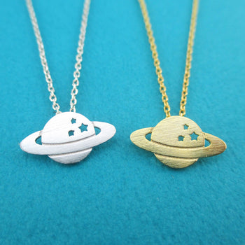 Planet Saturn Shaped NASA Cosmos Space Galaxy Themed Pendant Necklace