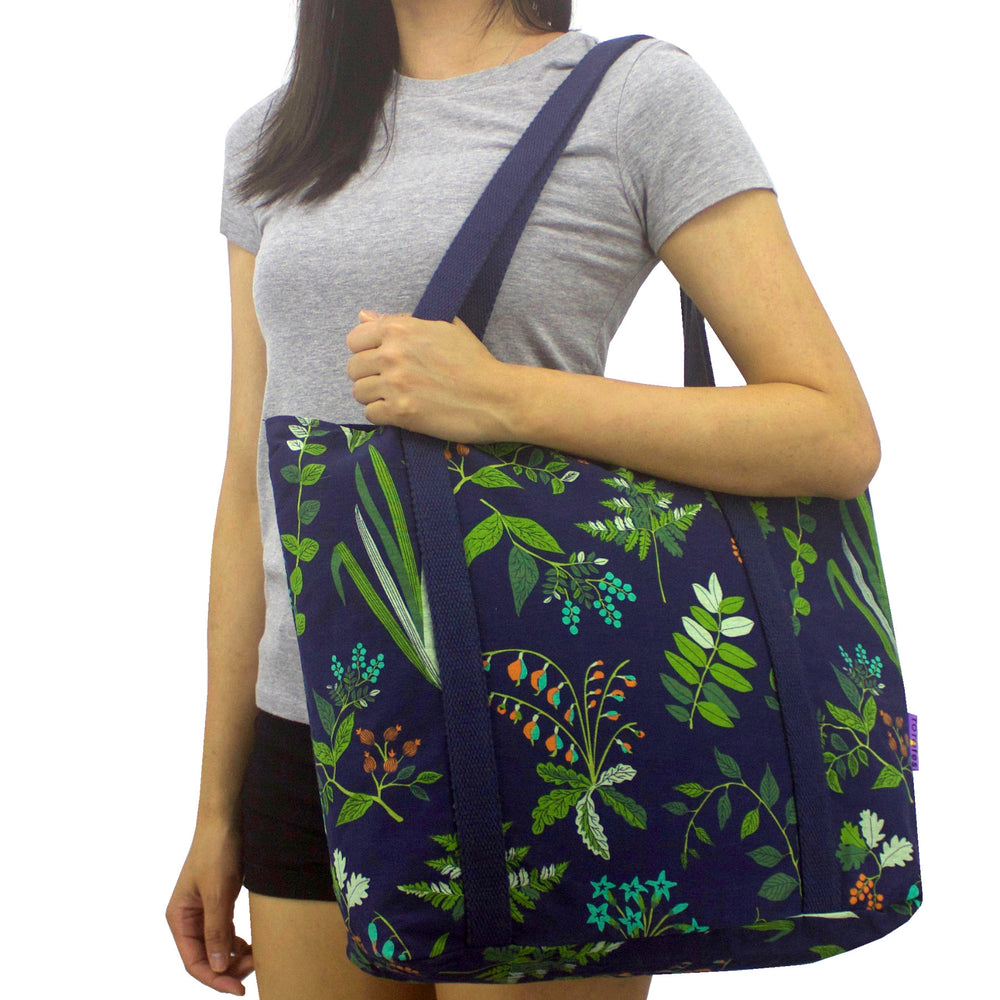 Large Carry All Floral Leafy Print Cotton Market Shopper Tote Bag