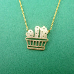Plant Themed Box of Succulents Pendant Botany Necklace in Gold
