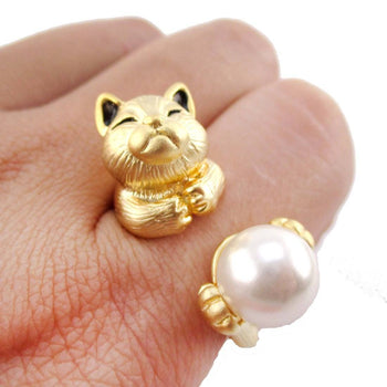 3D Playful Kitty Cat Shaped Animal Inspired Ring in Gold | DOTOLY