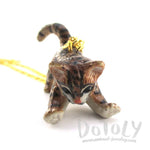 Playful Porcelain Bengal Kitten Cat Shaped Ceramic Pendant Necklace
