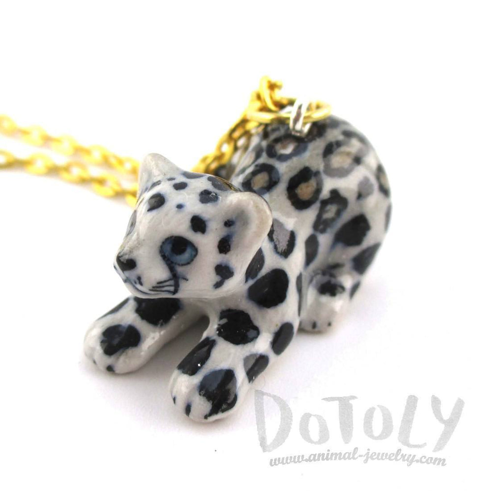 Playful Porcelain Snow Leopard Cub Shaped Ceramic Pendant Necklace