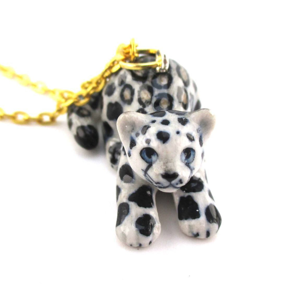 Playful Porcelain Snow Leopard Cub Shaped Ceramic Pendant Necklace
