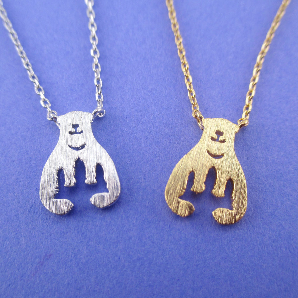 Polar Bear Aurora Northern Lights Silhouette Shaped Pendant Necklace