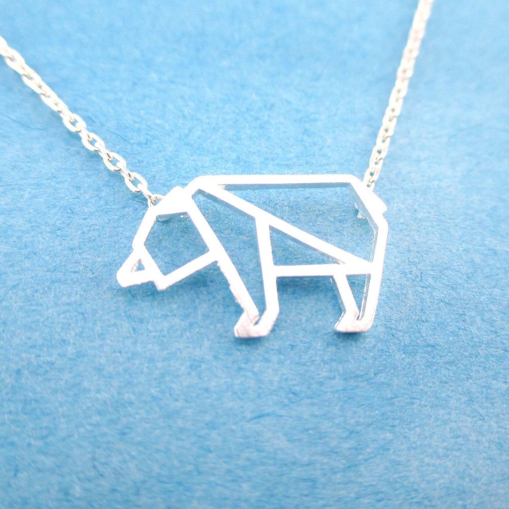 Polar Bear Outline Shaped Animal Charm Necklace in Silver | DOTOLY