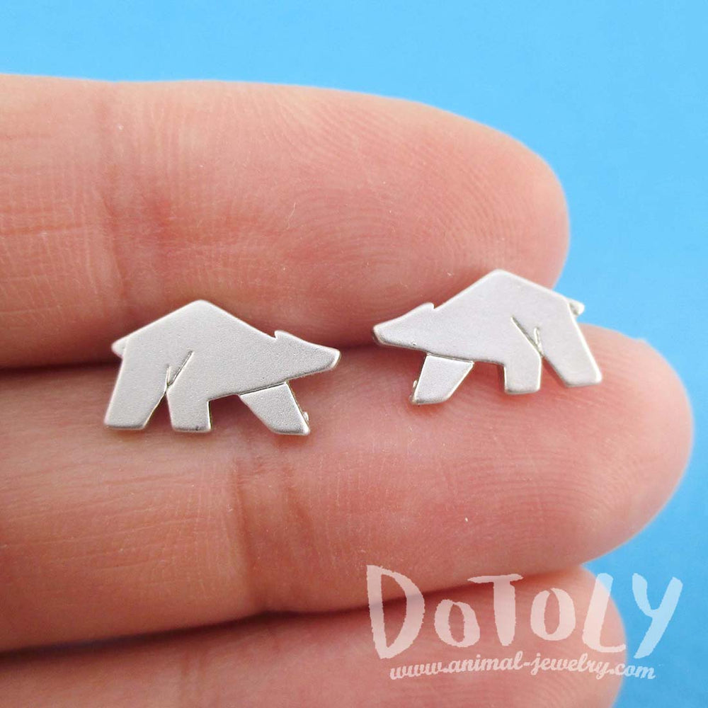 Polar Bear Shaped Allergy Free Stud Earrings in Silver | DOTOLY