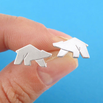 Polar Bear Shaped Allergy Free Stud Earrings in Silver | DOTOLY