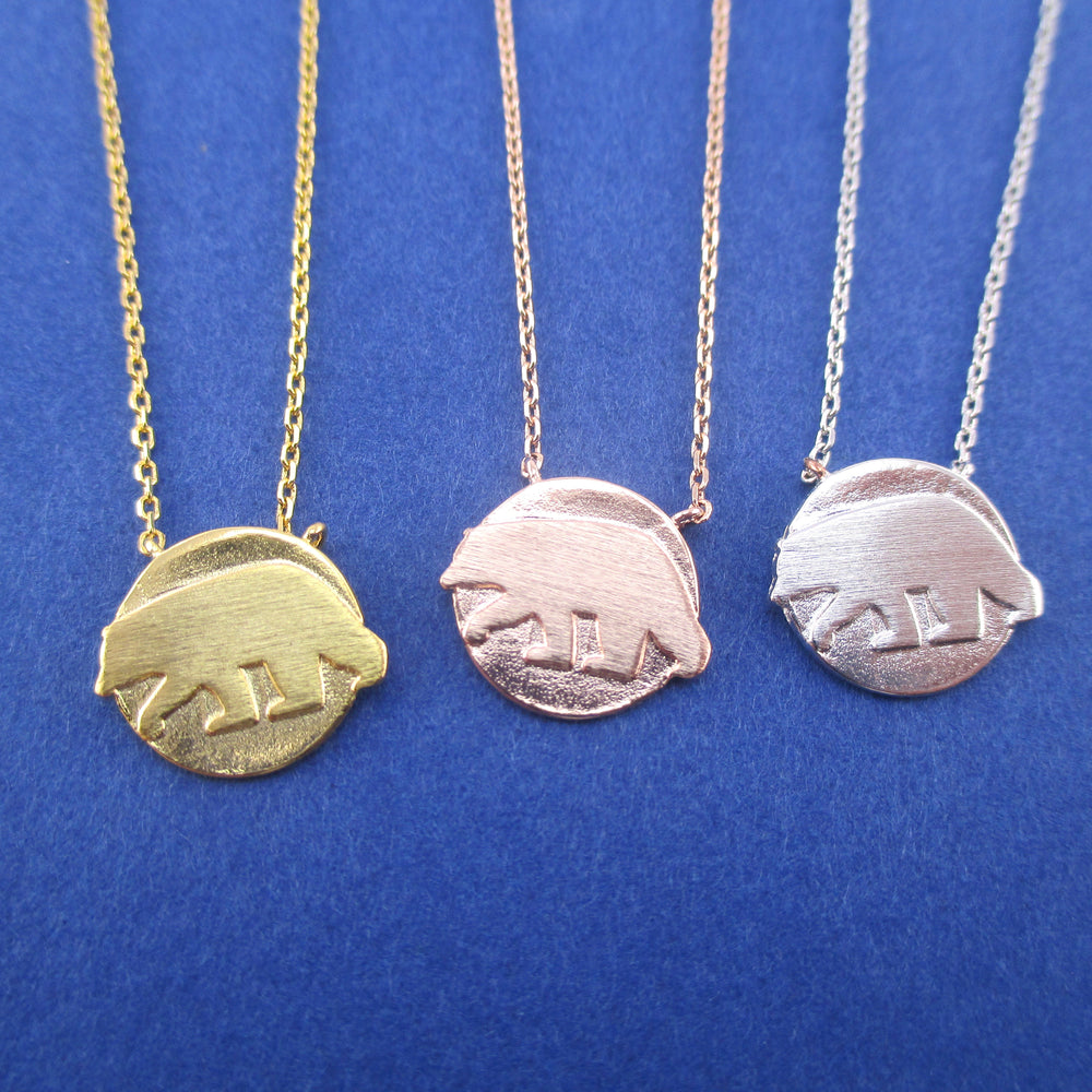 Polar Bear Silhouette Shaped Arctic Round Coin Pendant Necklace