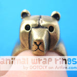 3D Adjustable Polar Bear Animal Wrap Around Hug Ring in Brass | Animal Jewelry | DOTOLY